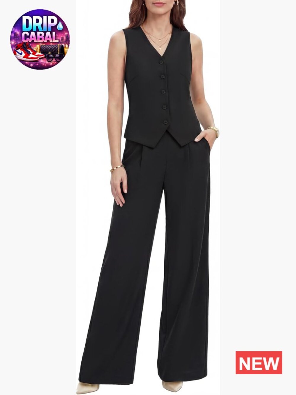 Womens 2 Piece Vest Pants Suit - Wrinkle-Free Waistcoat Business Casual Pants